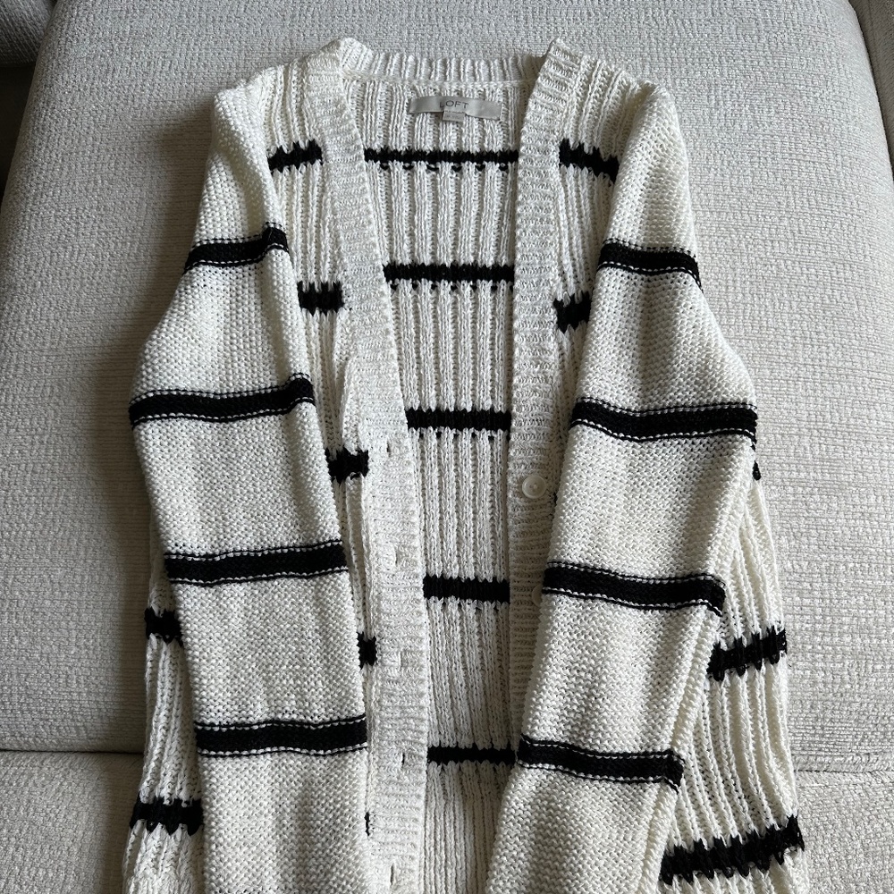Women’s Loft Black and White Striped Cardigan - size m